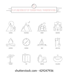 Modern thin line icons set of tourism and travel. Simple mono linear pictogram pack.