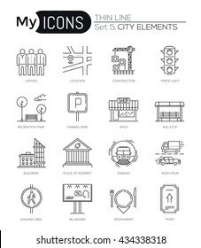 Modern Thin Line Icons Set Of City Elements. Premium Quality Outline Symbol Collection. Simple Mono Linear Pictogram Pack. Stroke Vector Logo Concept For Web Graphic