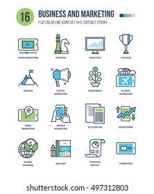 Modern thin line icons set of marketing and analytics, strategy, monitoring, investment, promotion, mission, analysis, business, finance. Editable Stroke. Stroke vector logo concept for web graphic.