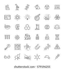 Modern thin line icons set of biochemistry research, biology laboratory experiment