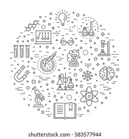 Modern thin line icons set of biochemistry research, biology laboratory experiment