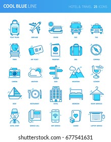 Modern thin line icons set of  hotel & travel. Premium quality outline symbol set. Simple linear pictogram pack. Editable line series
