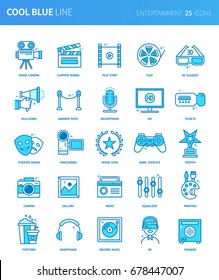 Modern thin line icons set of entertainment. Premium quality outline symbol set. Simple linear pictogram pack. Editable line series