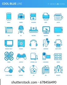 Modern thin line icons set of IT device. Premium quality outline symbol set. Simple linear pictogram pack. Editable line series