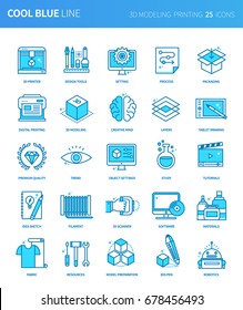Modern thin line icons set of 3d modeling  printing . Premium quality outline symbol set. Simple linear pictogram pack. Editable line series