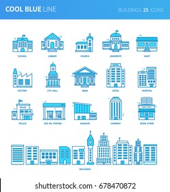 Modern thin line icons set of buildings. Premium quality outline symbol set. Simple linear pictogram pack. Editable line series