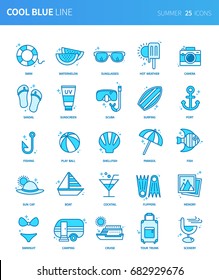 Modern thin line icons set of summer. Premium quality outline symbol set. Simple linear pictogram pack. Editable line series