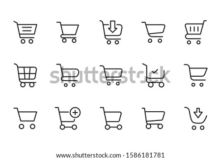 Modern thin line icons set of shopping cart. Premium quality symbols. Simple pictograms for web sites and mobile app. Vector line icons isolated on a white background.