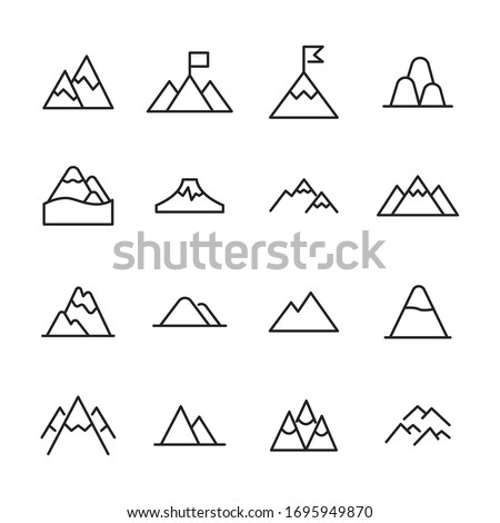 Modern thin line icons set of mountain. Premium quality symbols. Simple pictograms for web sites and mobile app. Vector line icons isolated on a white background.