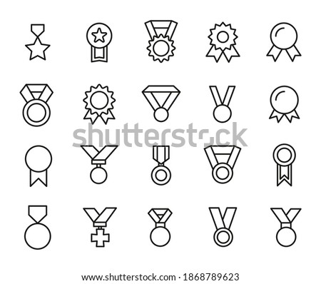 Modern thin line icons set of medal. Premium quality symbols. Simple pictograms for web sites and mobile app. Vector line icons isolated on a white background.