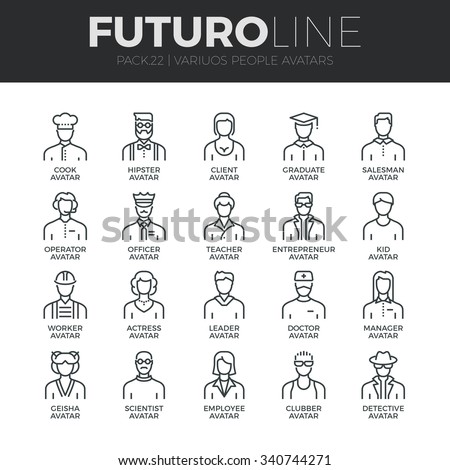 Modern thin line icons set of people avatars, various human characters staff. Premium quality outline symbol collection. Simple mono linear pictogram pack. Stroke vector logo concept for web graphics.