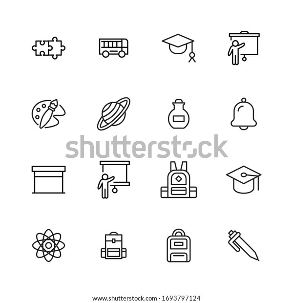 Modern thin line icons set of\
school. Premium quality symbols. Simple pictograms for web sites\
and mobile app. Vector line icons isolated on a white\
background.