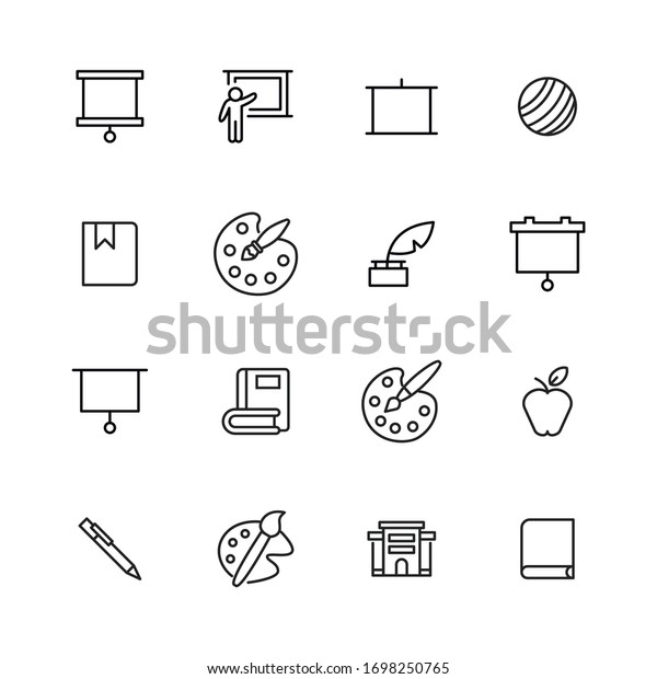 Modern thin line icons set of\
school. Premium quality symbols. Simple pictograms for web sites\
and mobile app. Vector line icons isolated on a white\
background.