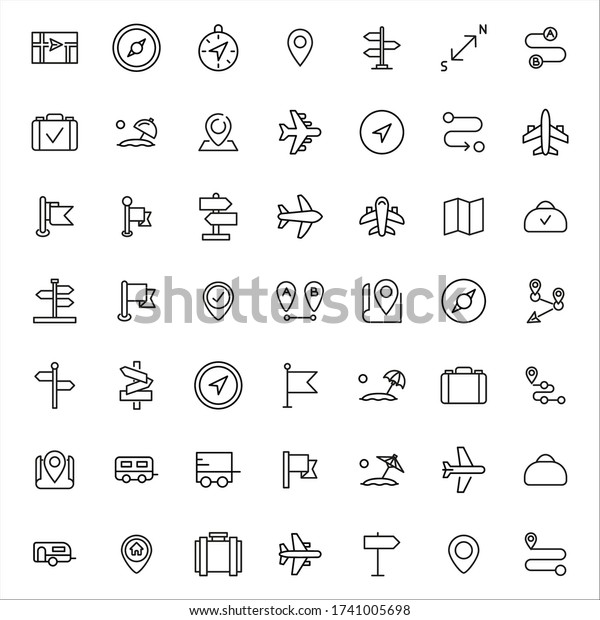 Modern thin line icons set of
travel. Premium quality symbols. Simple pictograms for web sites
and mobile app. Vector line icons isolated on a white
background.