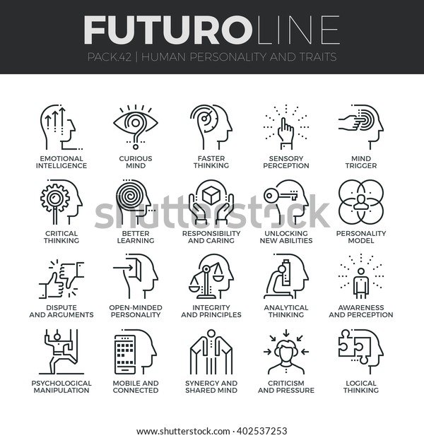 Modern thin line icons set of human personality,
thinking traits, mind abilities Premium quality outline symbol
collection Simple mono linear pictogram pack Stroke vector logo
concept for web
graphics