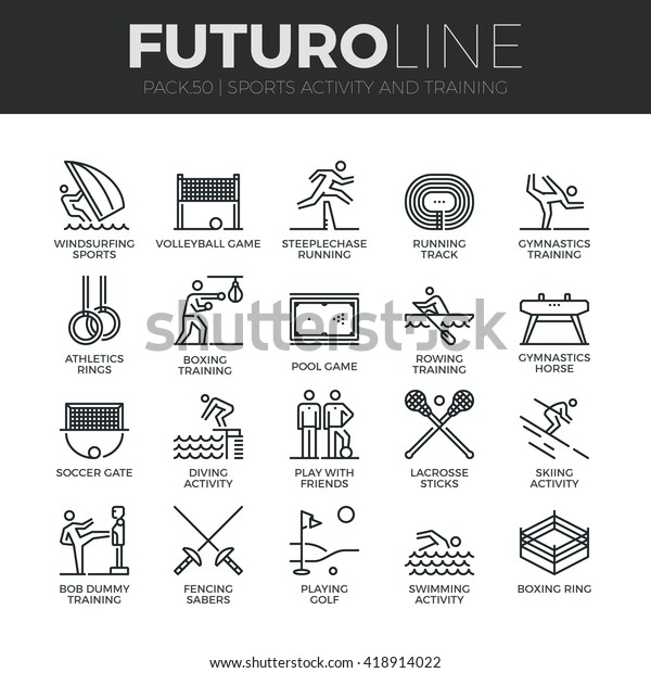 Modern thin line icons set of outdoor sports
training, various athletic activity Premium quality outline symbol
collection Simple mono linear pictogram pack Stroke vector logo
concept for web
graphics