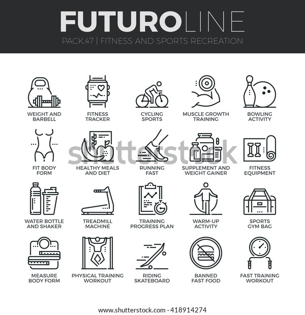 Modern thin line icons set of fitness gym\
equipment, sports recreation activity. Premium quality outline\
symbol collection Simple mono linear pictogram pack Stroke vector\
logo concept for web\
graphics