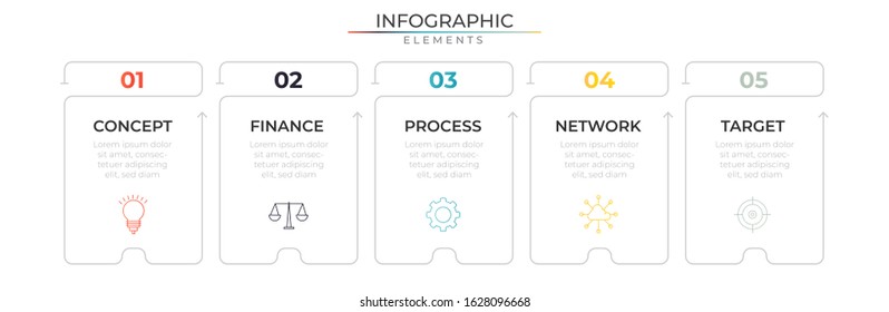 Modern thin line infographic template with icons and five options or steps. Vector for company and corporate business project and presentation. Eps 10