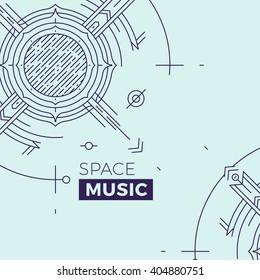 Modern thin line music cover illustration. Outline space banner. Simple mono linear abstract banner design. Stroke vector concept for web graphics
