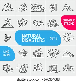 Modern thin line Natural disaster icons set. Premium quality outline symbol collection. Simple mono linear pictogram pack. Stroke vector logo concept, web graphics