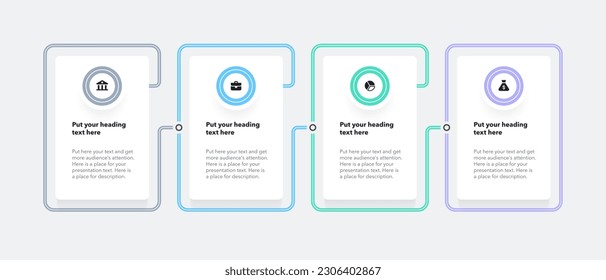 Modern thin line process chart with four continuing options. Flat presentation template for webdesign or banner.