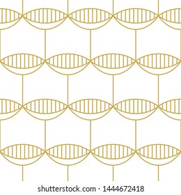 Modern thin line scaly abstract background. Seamless vector pattern in gold color