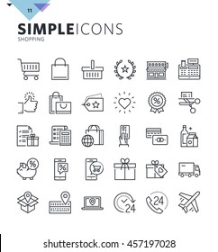 Modern thin line shopping web icons. Premium quality outline symbol collection for web and graphic design, mobile app. Mono linear pictograms, infographics and web elements pack.