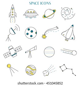 Modern thin line style space icons set