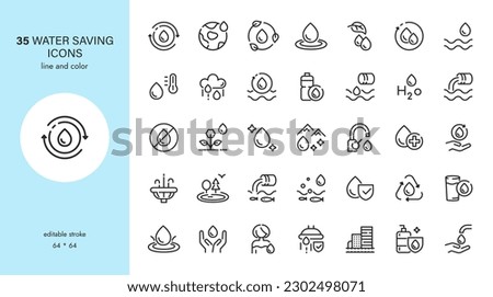 Modern Thin Line Style Water Icons Set: Editable Black Outline Drop Symbols for Web Design and Mobile Apps - Simple Water Pictograms on a White Background.