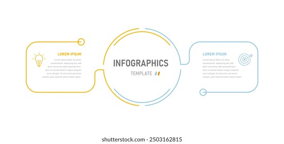 Infografía lineal delgada moderna que consta de dos etapas con iconos cambiantes. Infografía Plantilla para presentaciones, Sitio web