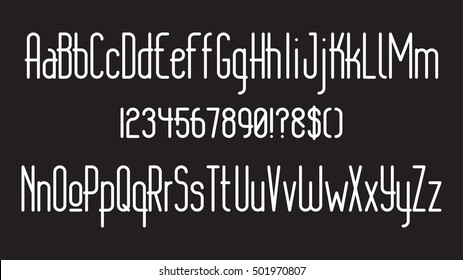 Modern thin rounded line font. Minimalistic typeface. Alphabet letters and numbers