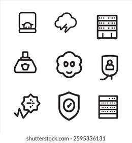 Modern thin-line vector icon set focused on data center illustration