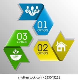 Modern three arrows origami style. Abstract template for background.