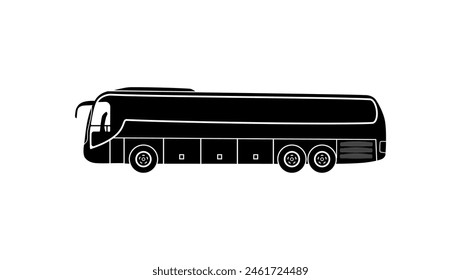 Modern Three Axle Bus, black isolated silhouette