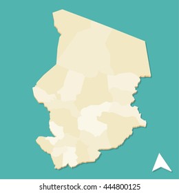 Modern Three Dimensional Aerial Map of the Republic of Chad