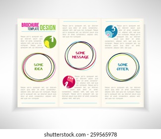 Modern three fold brochure leaflet flyer design template with circles. Vector