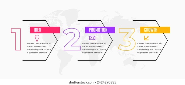 modern three step infographic sequence chart template with world map design vector