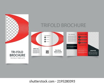 Modern three-layer red and black brochure template in a creative abstract layout, fully editable. Trifold