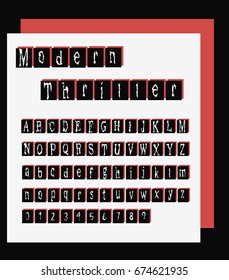 Modern thriller -  Stylized vector font - White vector Letters inside of black squares  