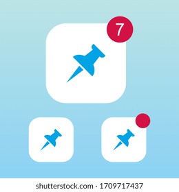 Modern Thumbtack Pin Icon With Notification