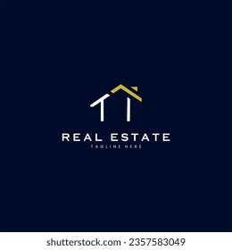 modern TI letter real estate logo in linear style with simple roof building in blue