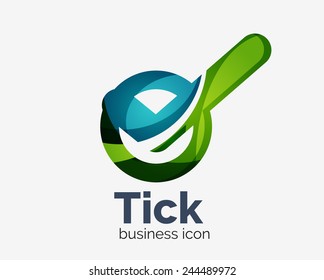 Modern tick abstract wave logo design, business icon. Geometric emblem