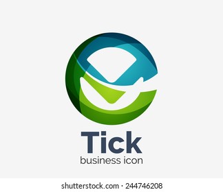 Modern tick abstract wave logo design, business icon. Geometric emblem