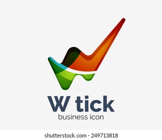 Modern tick abstract wave logo design, business icon. Geometric emblem