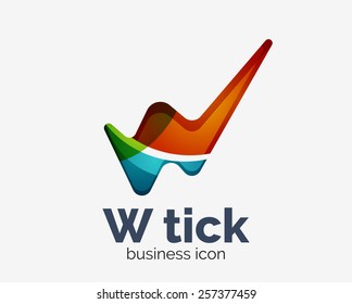 Modern tick abstract wave logo design, business icon. Geometric emblem