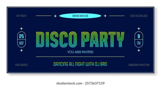 Modern ticket template in green neon colors. For parties, concerts, and other 90-s style projects. Vector, for web and print. Just add your text.