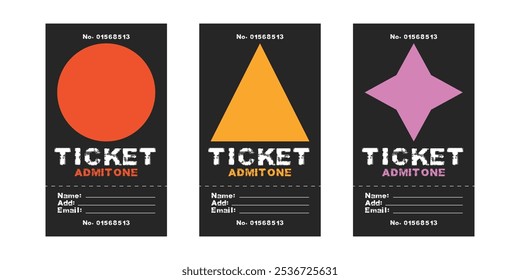 Modern ticket template, raffle, lottery, admit one, show, holiday, festival, fest, electric, EDM, bar, club, night, DJ, youth, teenage, funk, funky, creative, unique, retro, vintage, 90s, 80s	
