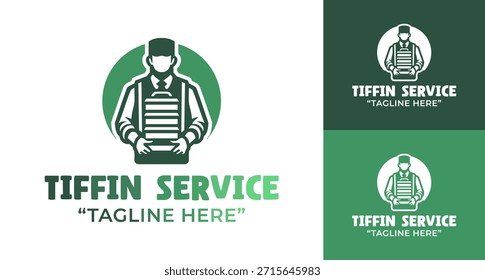 Um logotipo de serviço moderno de caixão projetado para entrega de refeições em casa e serviços de almoço diário.