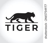 Modern tiger silhouette logo. Vector illustration template, Wild animal logo. Tiger silhouette icon, Tiger silhouette badge. Premium vector illustration
