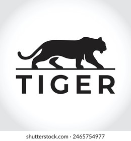 Modern tiger silhouette logo. Vector illustration template, Wild animal logo. Tiger silhouette icon, Tiger silhouette badge. Premium vector illustration